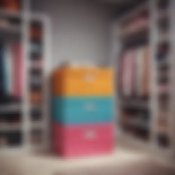 Colorful storage bins creating a vibrant closet atmosphere