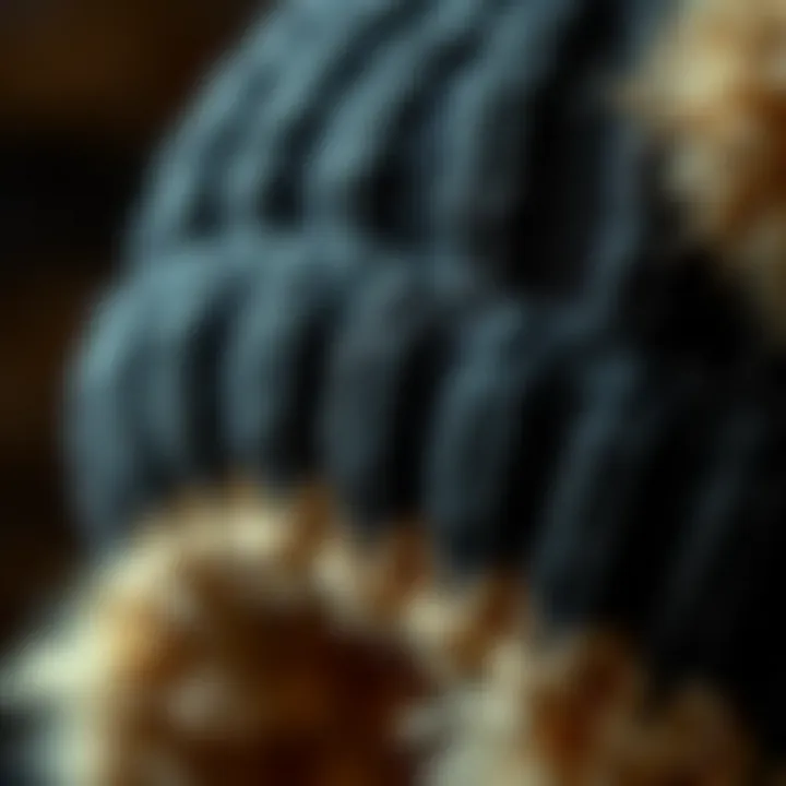 A close-up of the texture and fabric of a bear ear beanie