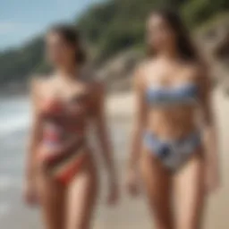 Elegant bandeau swimsuit showcasing diverse styles on a beach