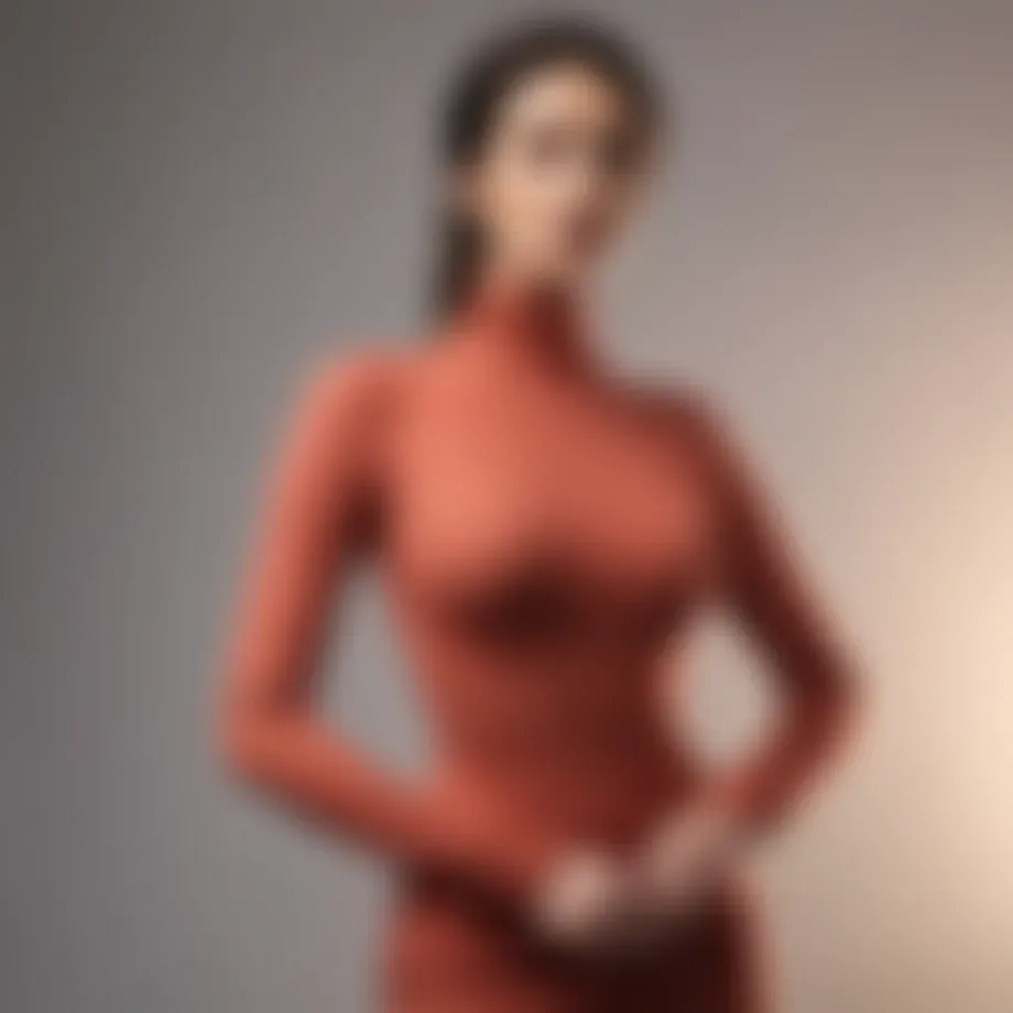 Elegant long sleeve turtleneck bodycon dress draping on a mannequin