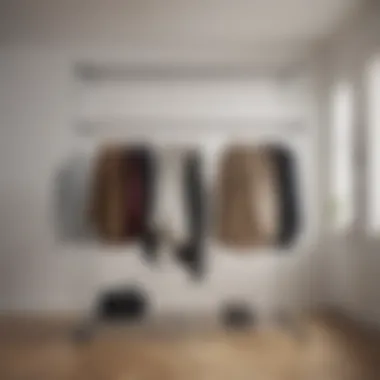 Space-saving two row clothes rack in a compact room