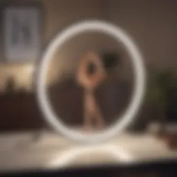A stylish ring light with a bendable stand illuminating a creative workspace.