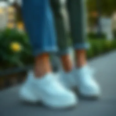 White platform Skechers paired with different outfits