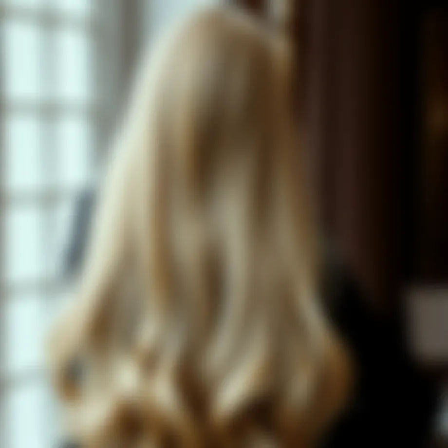 Luxurious long blond hair extensions cascading down elegant shoulders