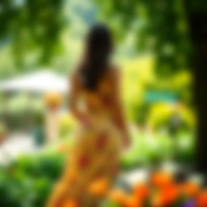 Vibrant summer dress in a picturesque garden