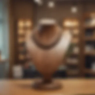 Chic Wooden Necklace Stand in Retail Space Stylish wooden necklace stand displayed in an elegant retail environment.